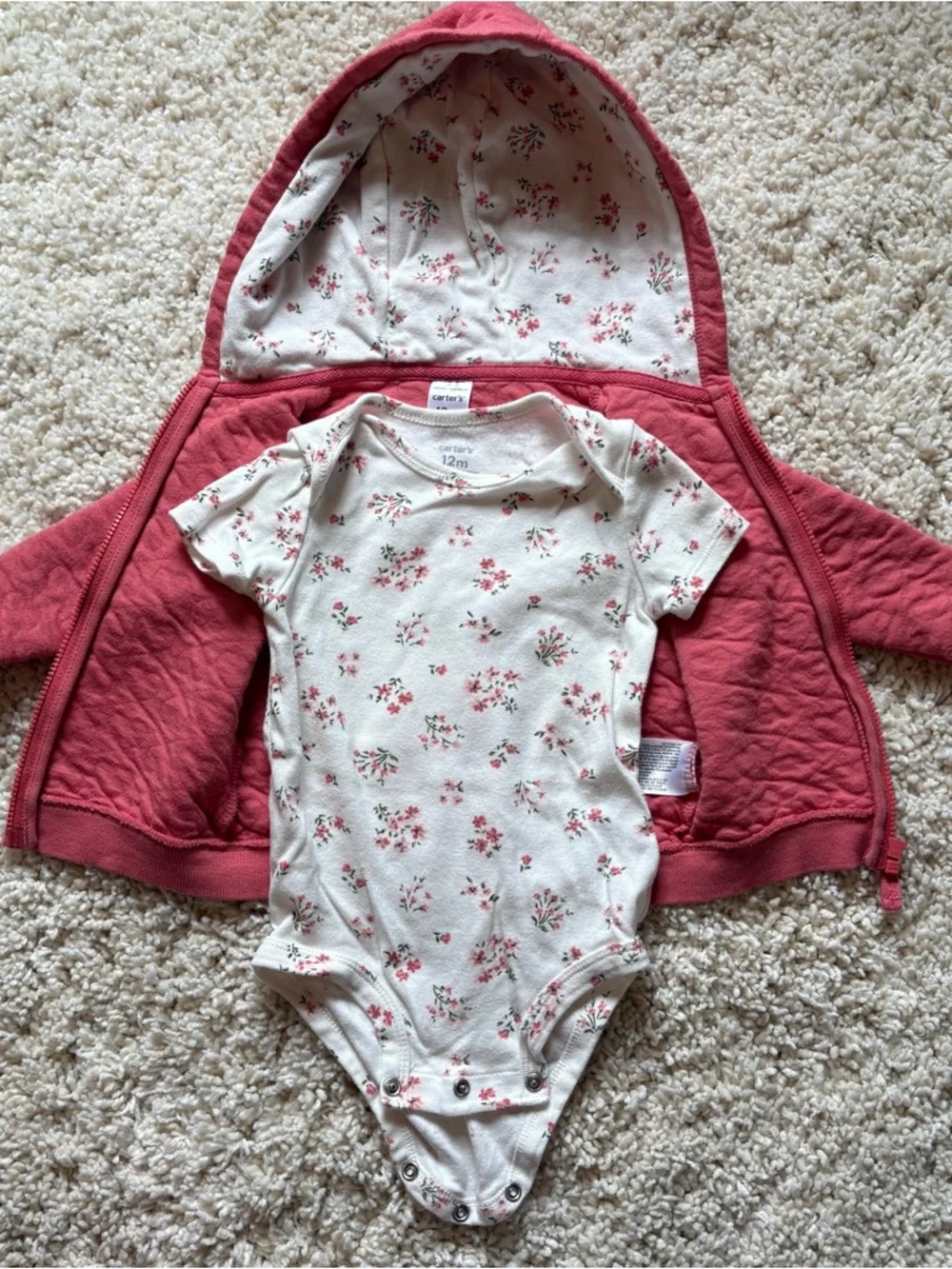 Carter's Baby Girl Hoodie & Floral Bodysuit Set 12M Pink Zip Hoodie Outfit